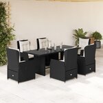 vidaXL Ensemble à manger de jardin coussins 7Pièces Noir Résine tressée