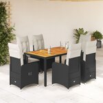 vidaXL Ensemble de bistro de jardin 7 Pièces coussins noir poly rotin