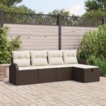 Ensemble de canapé de jardin 5 pièces vidaXL avec coussins Marron Poly Rotin