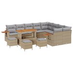Ensemble de canapé de jardin de 13 pièces avec coussins Beige Poly Rattan Acacia