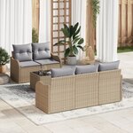 Ensemble de Canapé de Jardin 6 Pièces avec Coussins Beige Rattan Poly