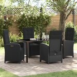 Ensemble de salle à manger jardin 5 pièces avec coussins en poly rotin noir