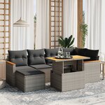 vidaXL Salon de jardin avec coussins 7 Pièces gris résine tressée