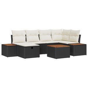 vidaXL Ensemble de 7 Canapés de Jardin avec Coussins Noir Poly Rattan