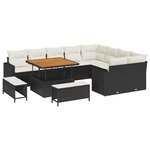 Ensemble de 12 pièces de canapé de jardin avec coussins noir poly rattan acacia