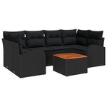 Ensemble de Canapés de Jardin 7 Pièces avec Coussins Noir Rattan Poly Acacia