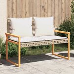 vidaXL Banc de jardin avec coussin mélange beige résine tressée acacia