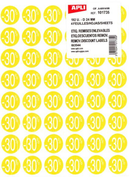 P4F 192 Étiquettes Enl Remise -30  D24mm