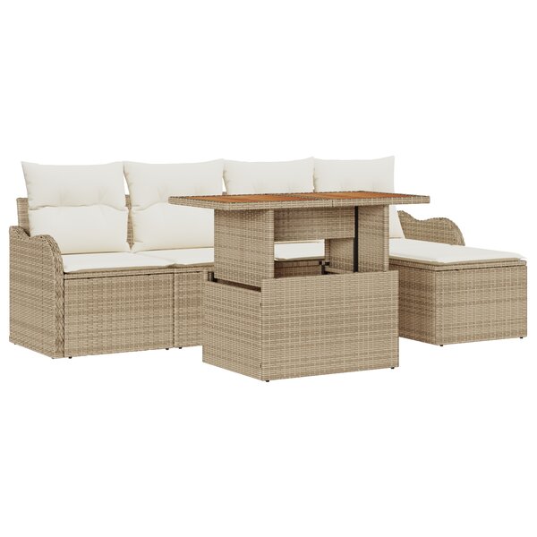 Ensemble de canapé de jardin vidaXL 6 pièces avec coussins Beige Poly Rotin Acacia
