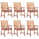 vidaXL Chaises à dîner d'extérieur 6 Pièces avec coussins Acacia massif