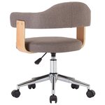 Chaise fauteuil siège pivotante de bureau informatique étude bois courbé et tissu taupe 02_0024176