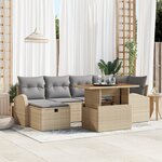 Ensemble de Canapé de Jardin de 7 Pièces avec Coussins Beige en Rotin Poly