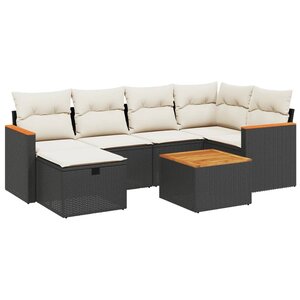 vidaXL Salon de jardin 7 Pièces avec coussins noir résine tressée