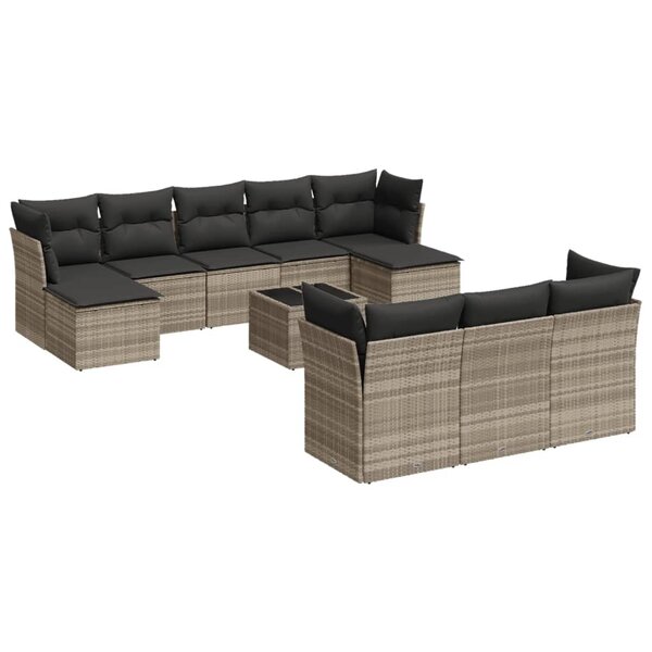 vidaXL Salon de jardin avec coussins 10 Pièces gris clair résine tressée