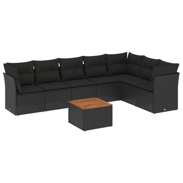 vidaXL Salon de jardin 8 Pièces avec coussins noir résine tressée