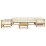 Salon de jardin meuble d'extérieur ensemble de mobilier 7 pièces avec coussins blanc crème bambou 02_0017081