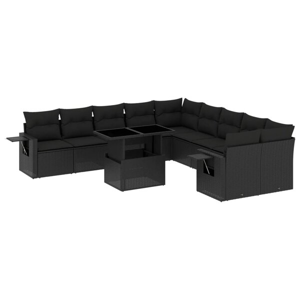 vidaXL Salon de jardin 11 Pièces avec coussins noir résine tressée