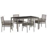 Ensemble de salle à manger de jardin 5 pièces avec coussins en poly rotin gris