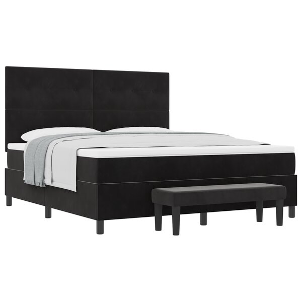 vidaXL Lit à ressort avec matelas et banc Noir 180x200 cm Velours