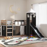 vidaXL Lit superposé avec toboggan et rideaux blanc et noir 90x200 cm
