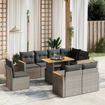 vidaXL Salon de jardin 9 Pièces avec coussins gris résine tressée
