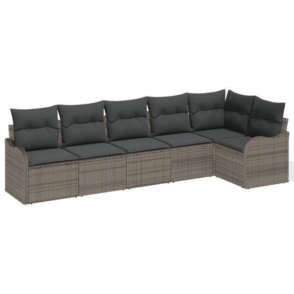 Ensemble de Canapé de Jardin 6 Pièces avec Coussins en Poly Rattan Gris