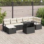 Ensemble de canapé de jardin 8 pièces avec coussins noir poly rotin