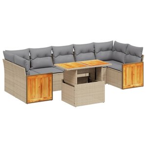 vidaXL Salon de jardin avec coussins 8 Pièces beige résine tressée