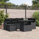 vidaXL Ensemble de Canapé de Jardin 7 Pièces avec Coussins Noir Poly Rattan