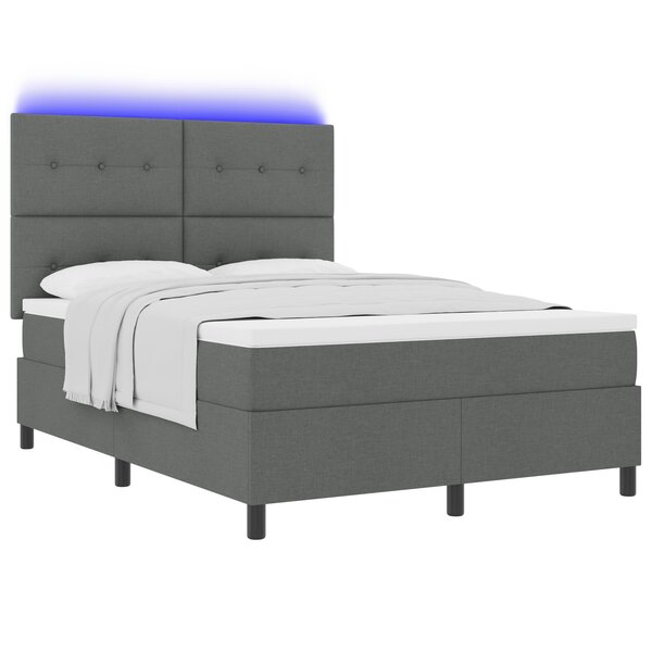 vidaXL Lit à Sommier avec Matelas & LED Gris Foncé 160x200 cm Tissu