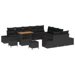 Ensemble de Canapés de Jardin 13 pièces avec Coussins Noir Poly Rattan Acacia
