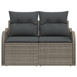 Canapé de jardin 2 places vidaXL avec rangement et coussins en poly rotin gris