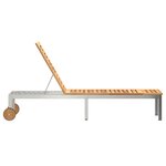 vidaXL Chaise longue avec roues 207x58x35 cm en bois massif acacia et acier inoxydable