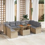 Ensemble de Canapé de Jardin 10 Pièces avec Coussins Rattan Poly Beige