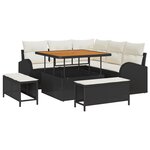 Set de Canapé de Jardin 8 Pièces avec Coussins Rattan Poly Noir Acacia