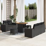 Ensemble de Canapé de Jardin 8 Pièces avec Coussins Noir Poly Rattan Acacia