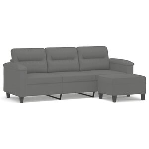 vidaXL Canapé 3 places repose-pieds Gris foncé 180 cm Tissu microfibre