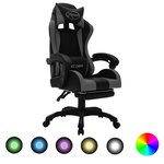 vidaXL Fauteuil de jeux vidéo avec LED RVB Gris et noir Similicuir