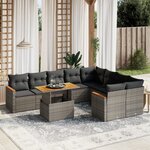 vidaXL Salon de jardin avec coussins 10 Pièces gris résine tressée