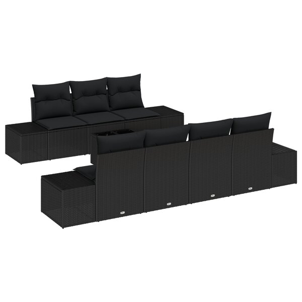 vidaXL Ensemble de Canapé de Jardin 8 Pièces avec Coussins Noir Poly Rattan