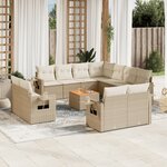 vidaXL Salon de jardin avec coussins 12 Pièces beige résine tressée