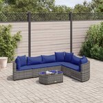 vidaXL Salon de jardin avec coussins 7 Pièces gris résine tressée
