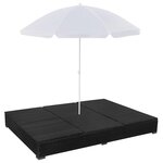 vidaXL Chaise longue d'extérieur avec parasol Résine tressée Noir