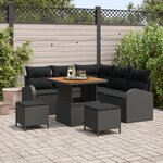 Ensemble de Canapé de Jardin 8 Pièces avec Coussins Noir Poly Rattan Acacia