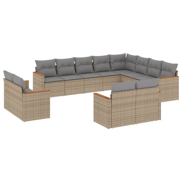 vidaXL Salon de jardin avec coussins 12 Pièces beige résine tressée