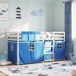 vidaXL Lit superposé avec rideaux bleu 90x190 cm bois pin massif