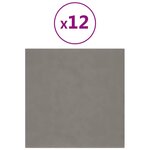 vidaXL Panneaux muraux 12 Pièces Gris clair 30x30 cm Velours 1 08 m²