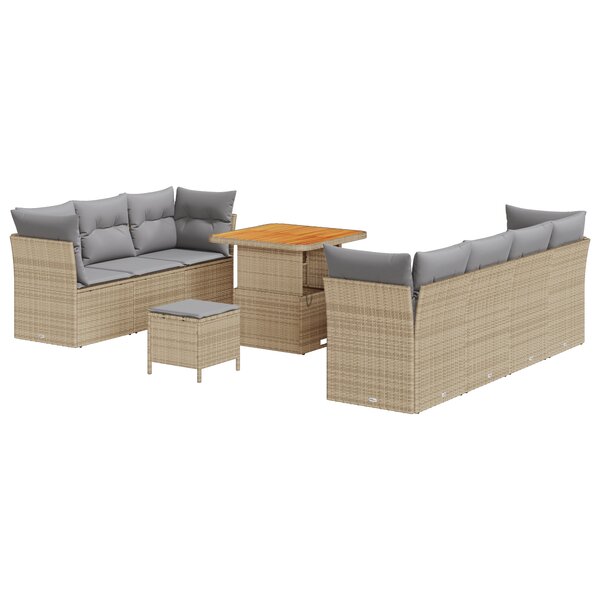 vidaXL Ensemble de Canapés de Jardin de 10 pièces avec Coussins en Poly Rotin Beige