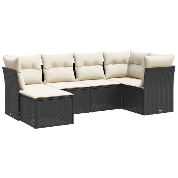 vidaXL Salon de jardin 6 Pièces avec coussins noir résine tressée