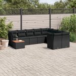 vidaXL Salon de jardin 10 Pièces avec coussins noir résine tressée